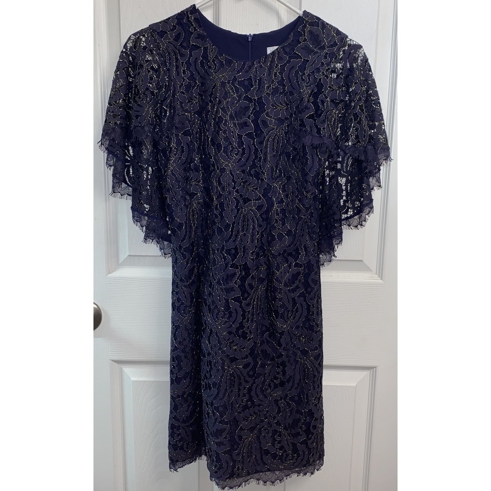 DRESS THE POPULATION Purple-Gold Flakes Lace Sheath Dress Mother Bride Wedding S